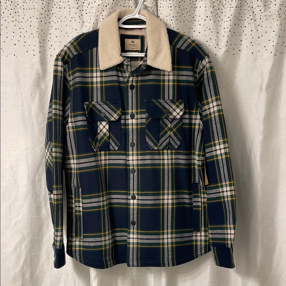Plaid Shirt Jacket - Blue and Cream
